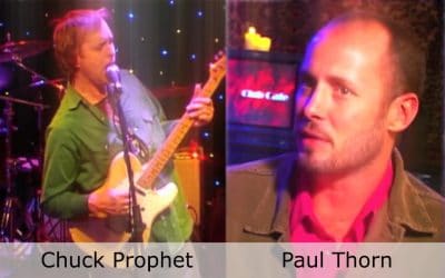 Live at Club Cafe Episode 1 features a split screen of two artists in action, Paul Thorn on the right and Chuck Prophet on the left, performing on the stage of Club Cafe in Pittsburgh, Pennslyvania (video production by Merging Media).