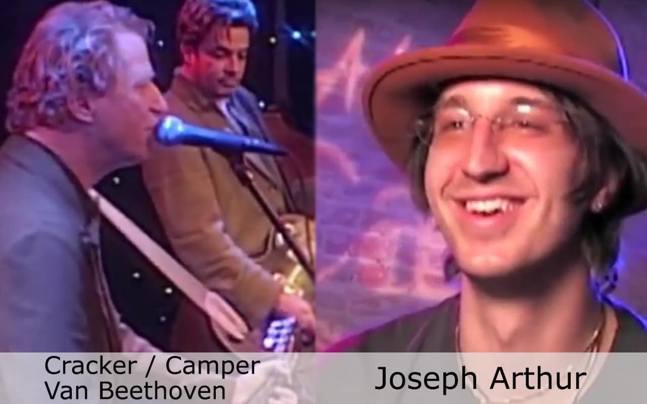 Live at Club Cafe Episode 8 features a split screen of two musical artists in action, Cracker-Camper Van Beethoven on the left while Joseph Arthur is on the right, performing on the stage of Club Cafe in Pittsburgh, Pennsylvania (video production by Merging Media).