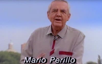 Mature gentleman with caption reading his name, "Mario Perillo", Discover Italy with Perillo Tours; legendary escorted vacation tours (video produced by Merging Media).