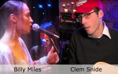 Live at Club Cafe Episode 5 features a split screen of two musical artists in action, Billy Miles on the left and Clem Snide on the right, performing on the stage of Club Cafe in Pittsburgh, Pennslyvania (video production by Merging Media).