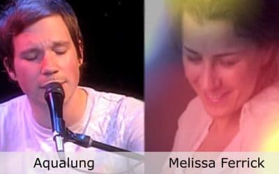 Live at Club Cafe Episode 10 features split screen of two musical artists in action, Aqualung on the left while Melissa Ferrick is on the right, performing on the stage of Club Cafe in Pittsburgh, Pennslyvania (video production by Merging Media).